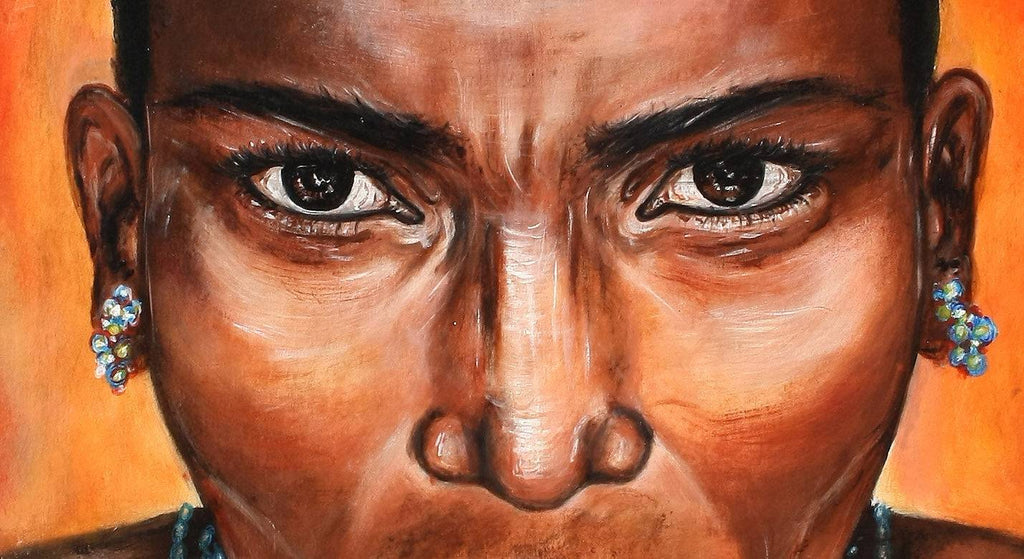 Massai Portrait Bild - Afrika Malerei in Acryl - gerahmt Detail1
