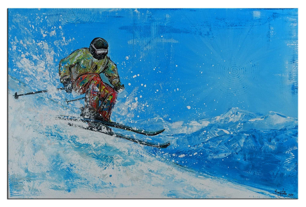 Skifahrer Abfahrt  Bild Malerei Skilaeufer Schnee Berge Gemaelde