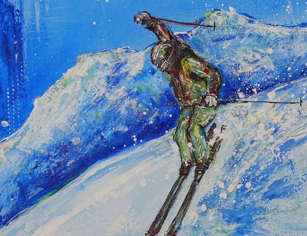 Skifahrer Sportbild Skiläufer Malerei Winter Berge 60x93