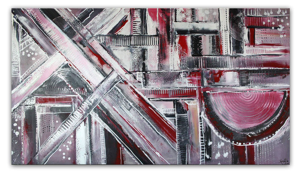 Wilde Malerei abstrakt grau rot handgemalt 80x140