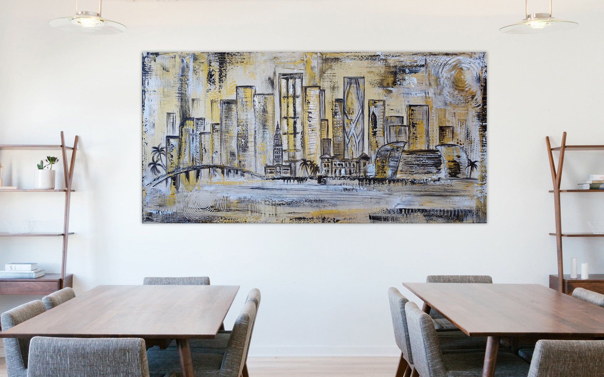 Gemälde Skyline Miami in Acryl auf Leinwand - Auftragsbild in 140x70cm