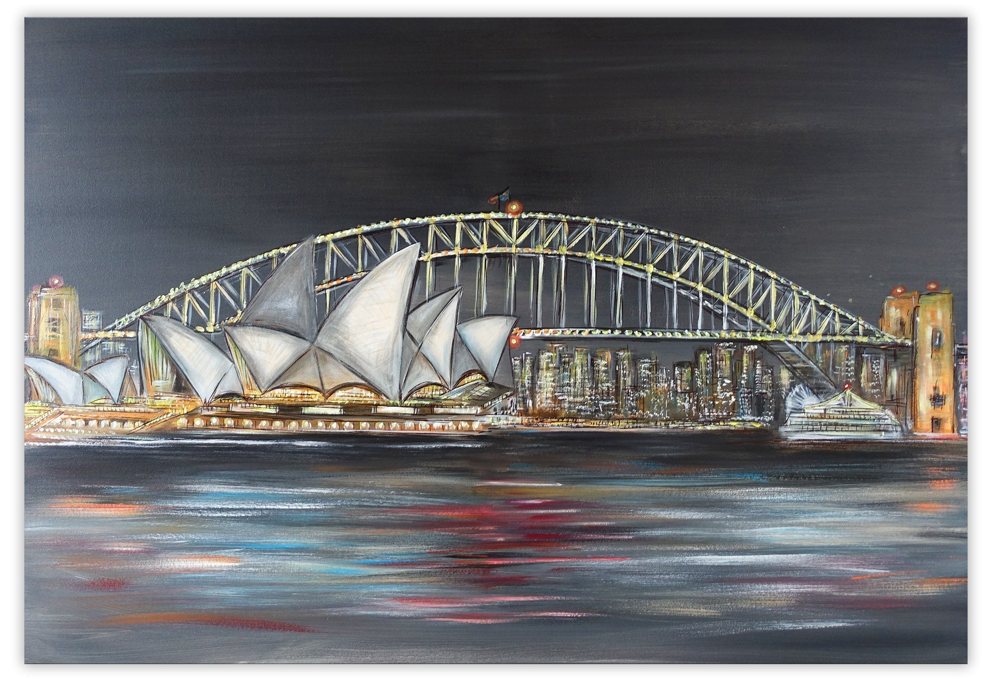 Sydney Skyline Gemälde mit Harbour Bridge und Oper als Auftragsmalerei