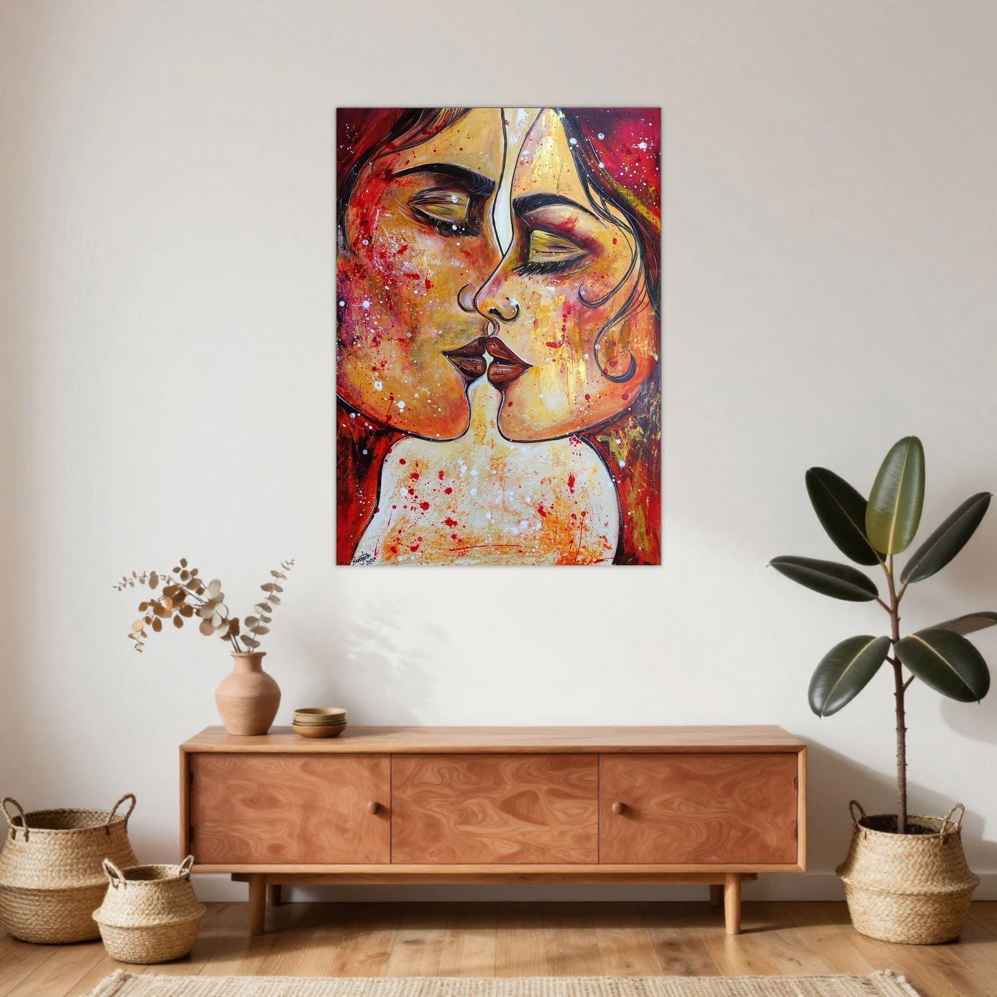 Liebespaar Gemälde – Moderne figurative Malerei für Wohnzimmer