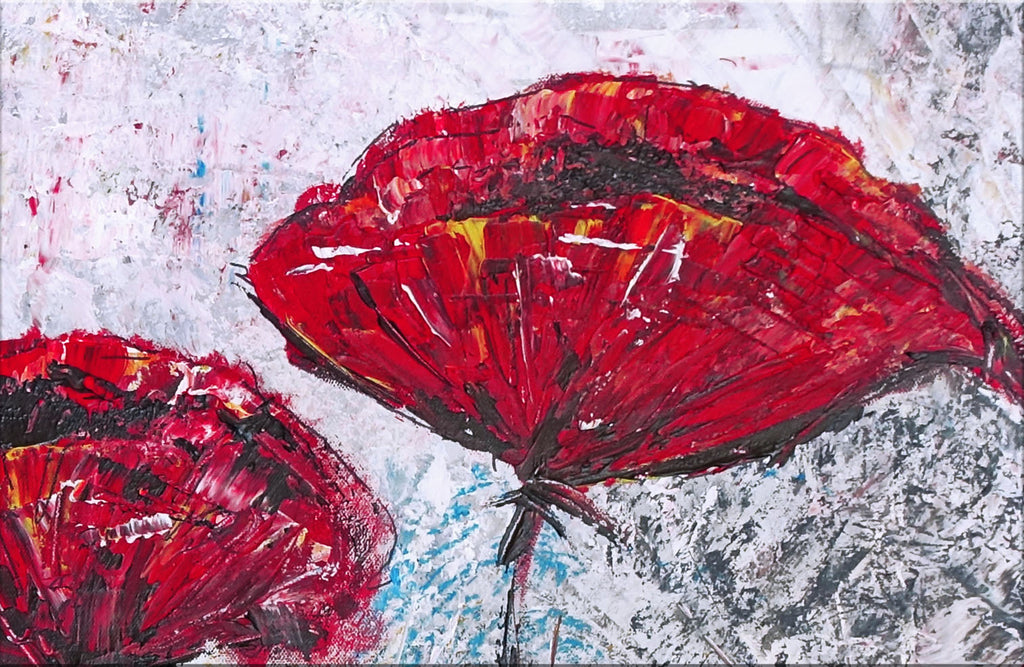 4 Mohnblumen Bild abstrakt Blütenbild rot grau modern