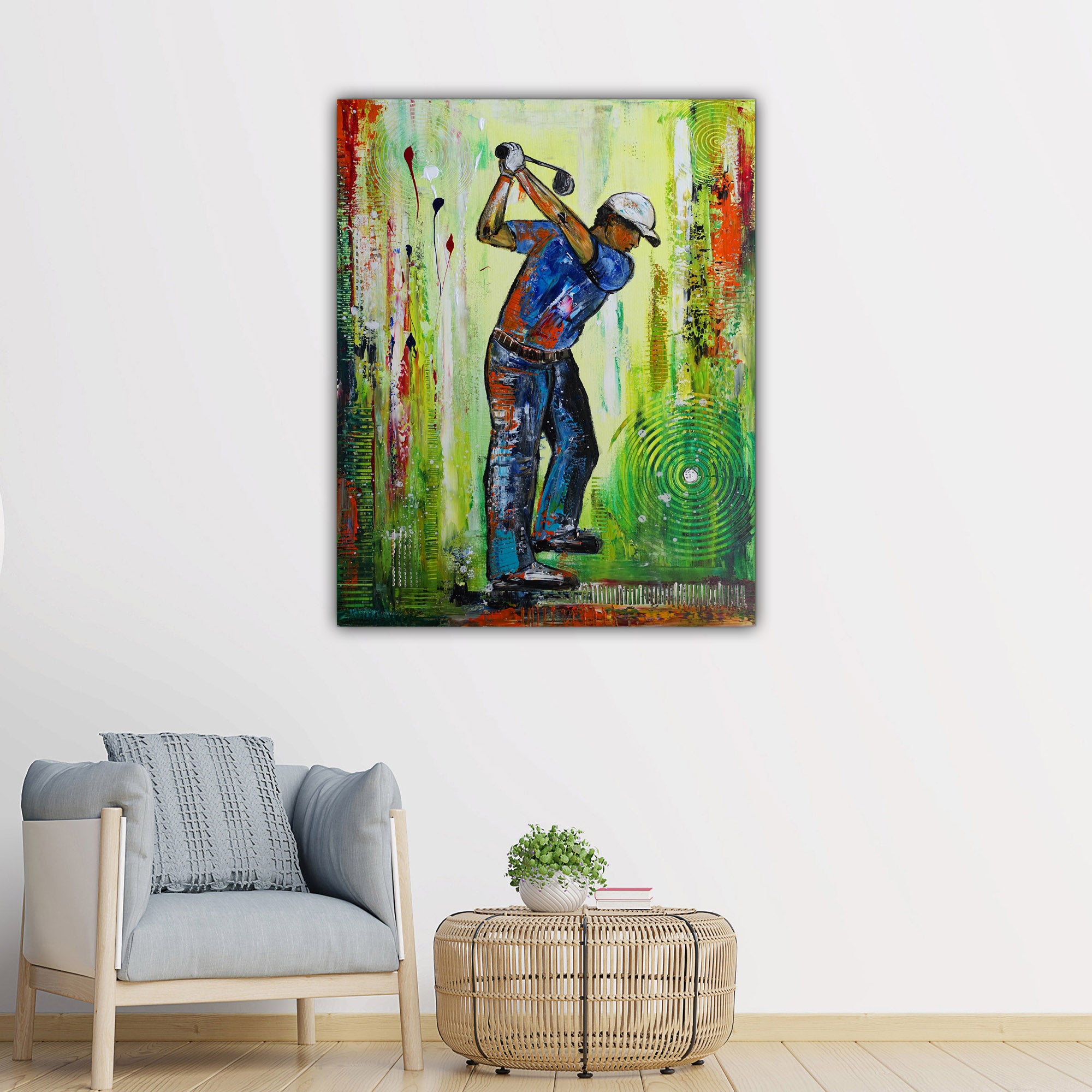 Abschlag - Golfspieler Gemälde, Golf Kunst handgemalt Leinwand