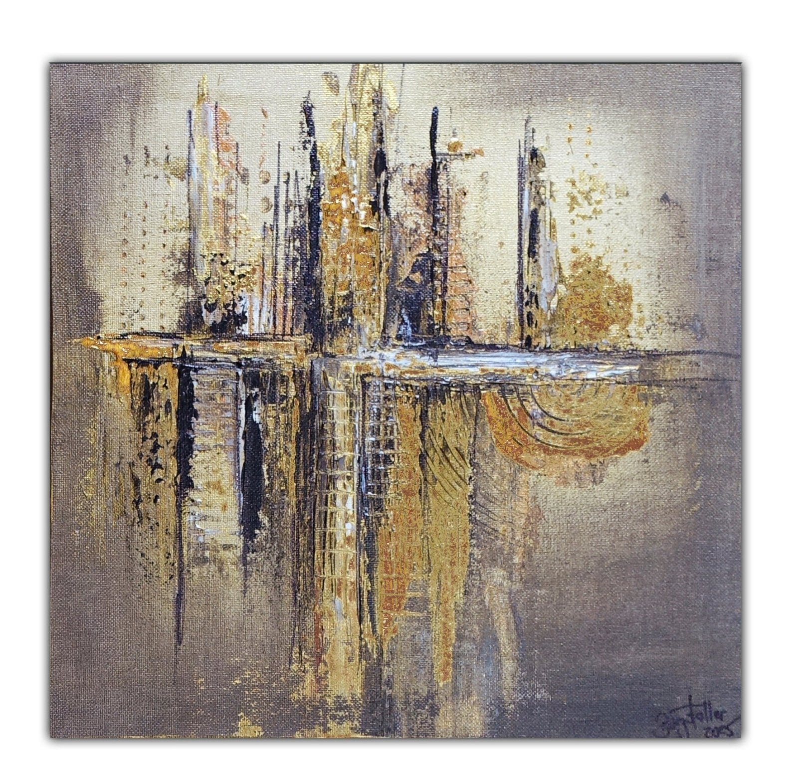 Goldform: Abstraktes Gemälde Braun Gold Acrylbild Leinwand 30x30