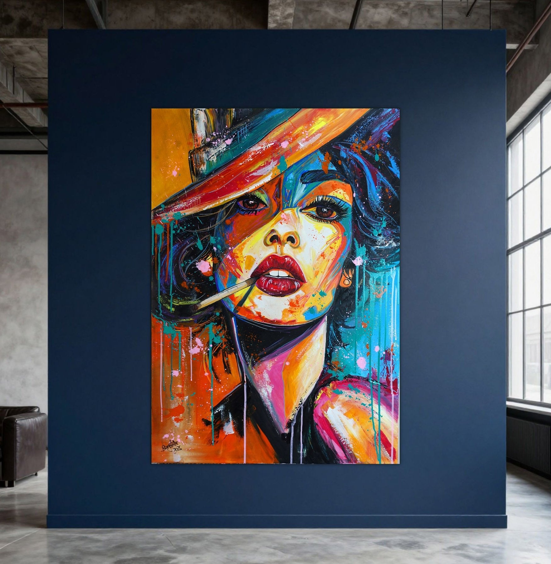 Frauenportrait Acrylbild buntes Pop Art Gemälde 70x100