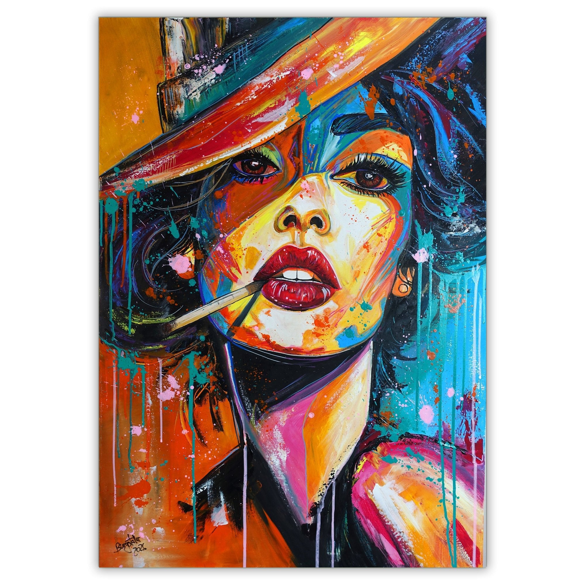 Frauenportrait Acrylbild modern - buntes Pop Art Gemälde 70x100