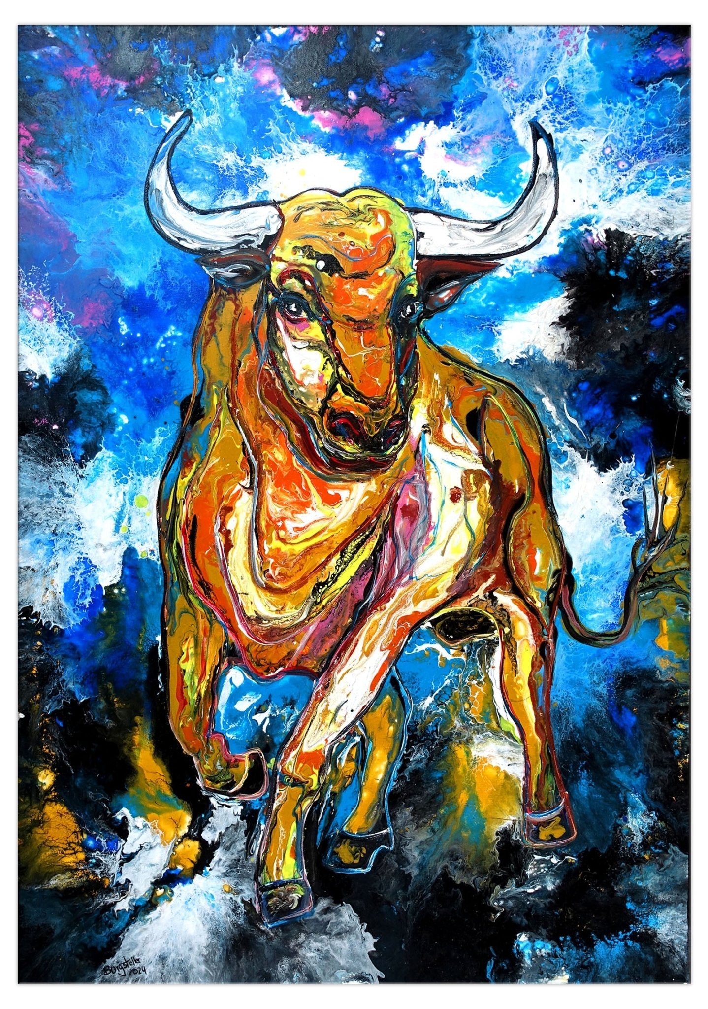 KunstLoft Leinwandbild 'Smoking Hot Bacon' – Handgemalt, 80x80cm, Buntes Schweine-Motiv Für Deine Wohnzimmerwand