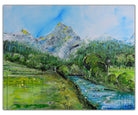 Berge & Fluss Gemälde grün - moderne Landschaftsmalerei - Leinwandbild 100x80