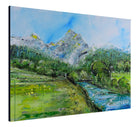 Berge & Fluss Gemälde grün - moderne Landschaftsmalerei -  100x80
