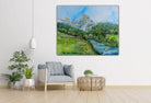 Gemälde Berge & Fluss mit Wald und Wiesen - moderne Landschaftsmalerei