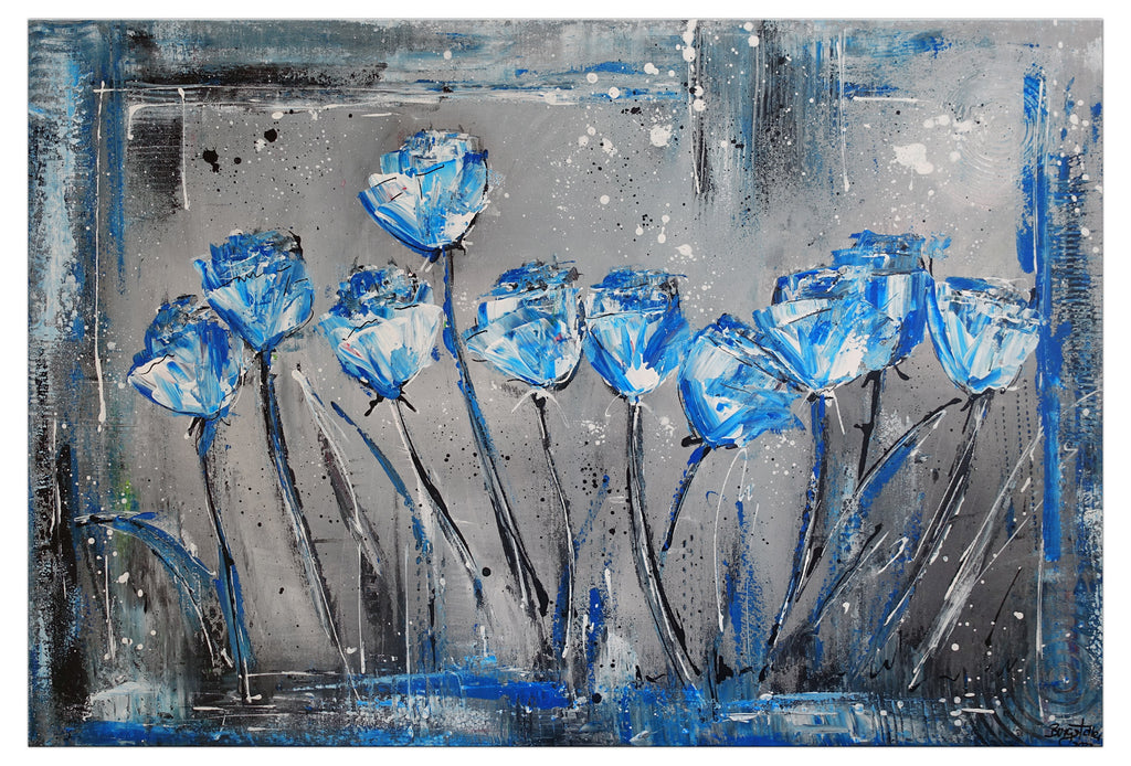 Blaue Blüten Blumenmalerei abstrakt Blumenbild Florales Gemälde Wandbild