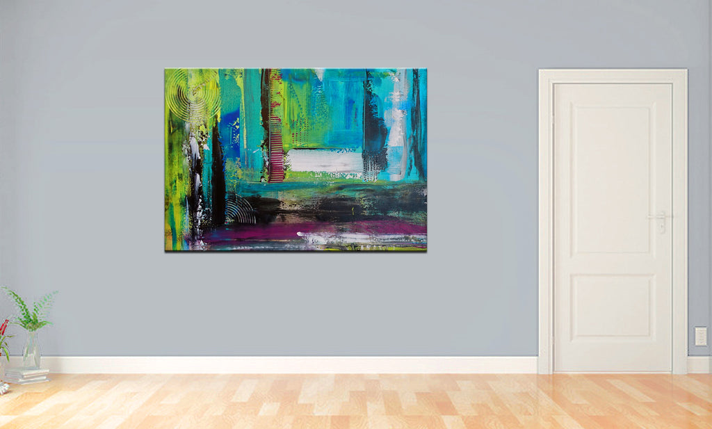Blickwinkel - Abstrakte Kunst Wohnbild blau türkis Gemälde 120x100cm
