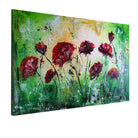 Blütenrausch: abstrakte Acrylmalerei mit Mohnblumen, Blumenbild grün rot 130x90