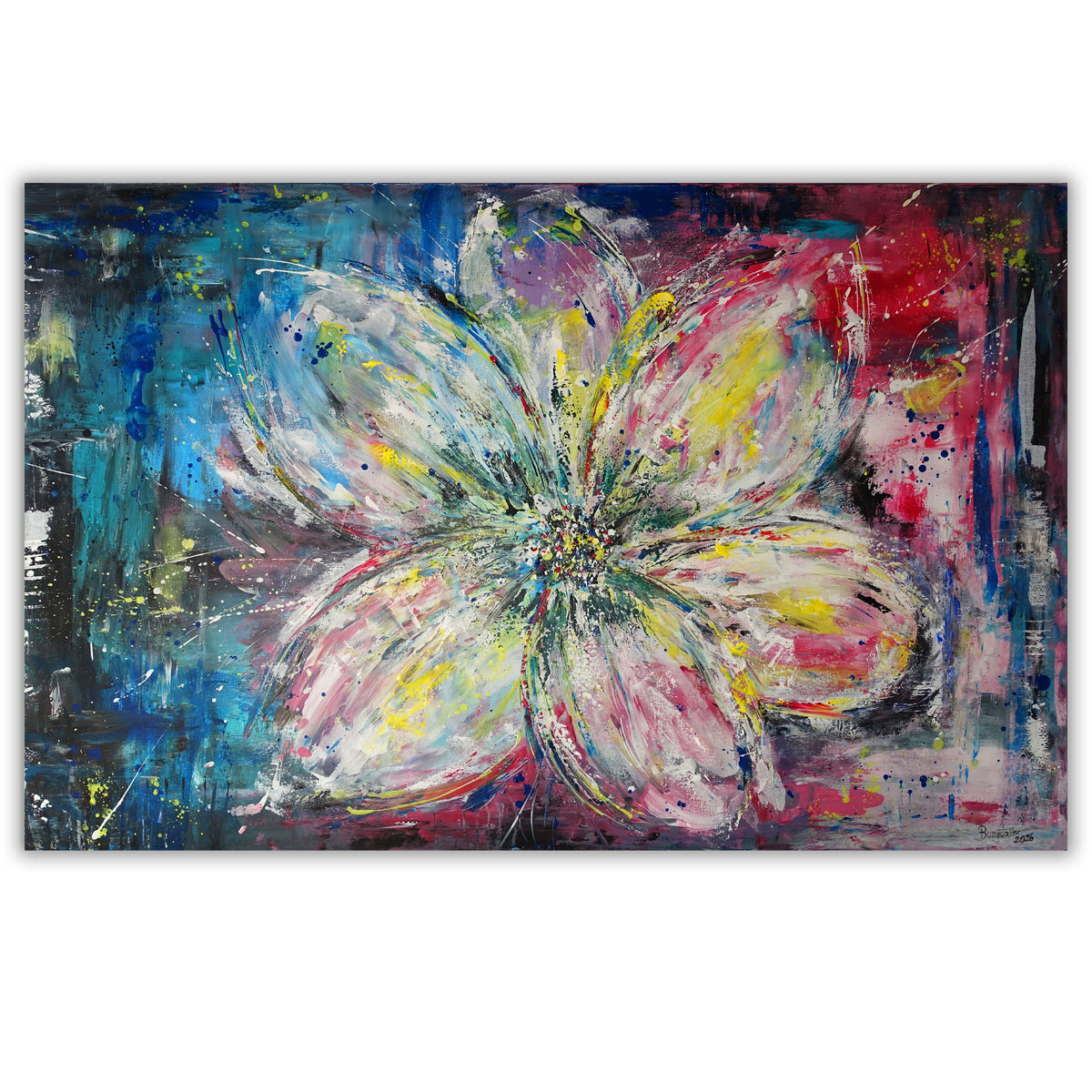 Modernes Blumenbild in Acryl, abstraktes Wandbild Blumen 150x100
