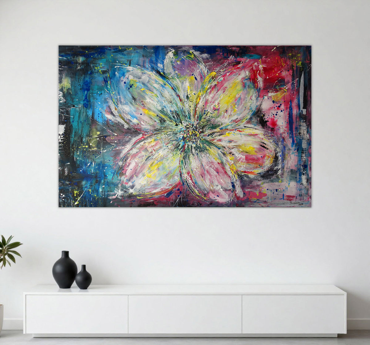 Modernes Blumenbild in Acryl, abstraktes Wandbild Blumen