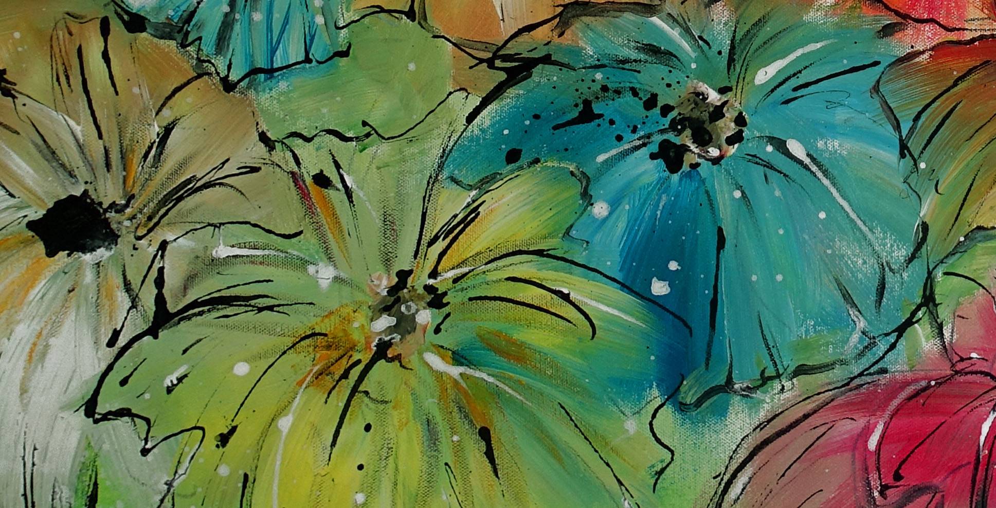 Yihui Arts Leinwandbild – Handgemalte Bunte Blumen Mit Goldfolie, Moderner Schwebender Rahmen, Für Wohnzimmer & Mehr