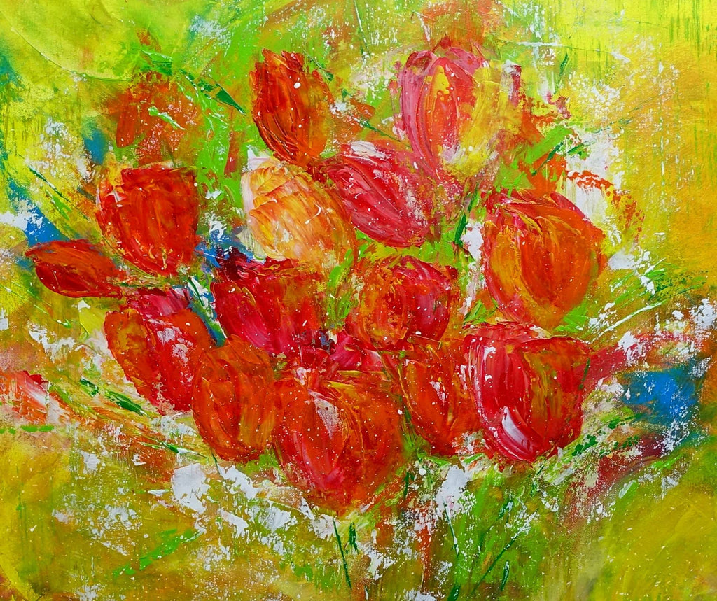 Blumenbild abstrakte Kunst Tulpen handemaltes Gemaelde