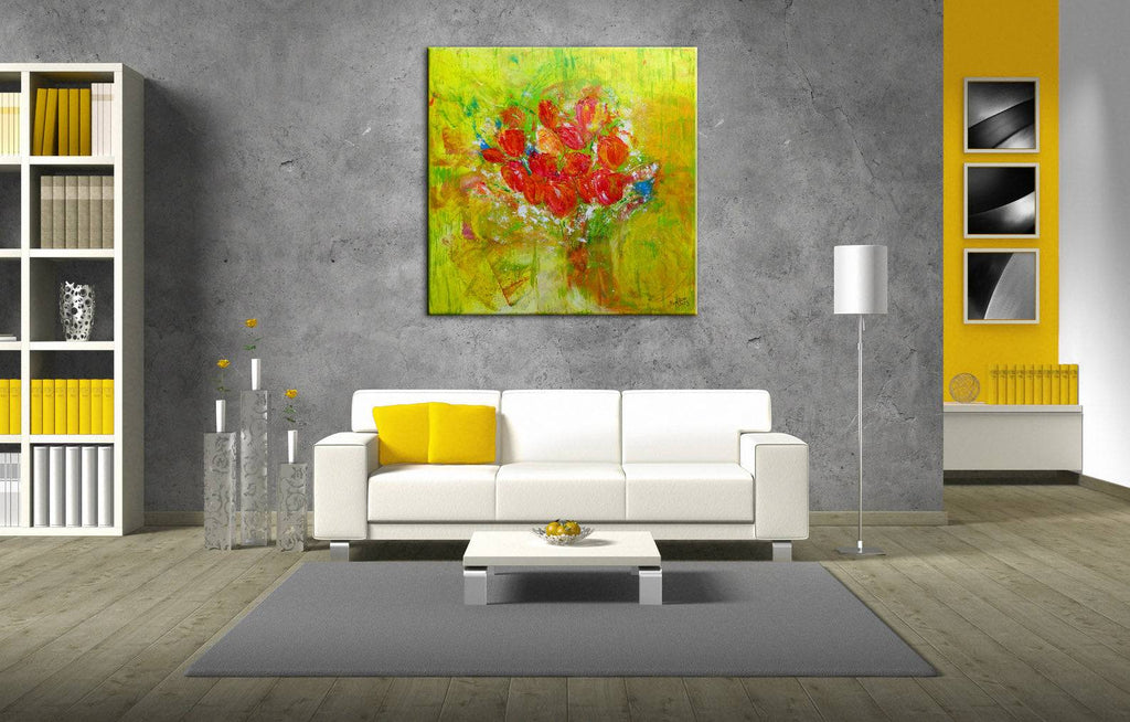 Blumenbild abstrakte Kunst Tulpen handemalt Original Gemaelde Kuenstlerbild