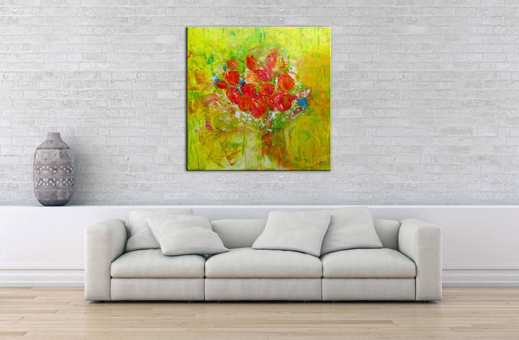 Blumenbild abstrakte Kunst Tulpen handemalt Original Gemaelde