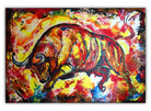 Wandbild roter Stier abstrakt, wilder Bulle handgemalt 150x100