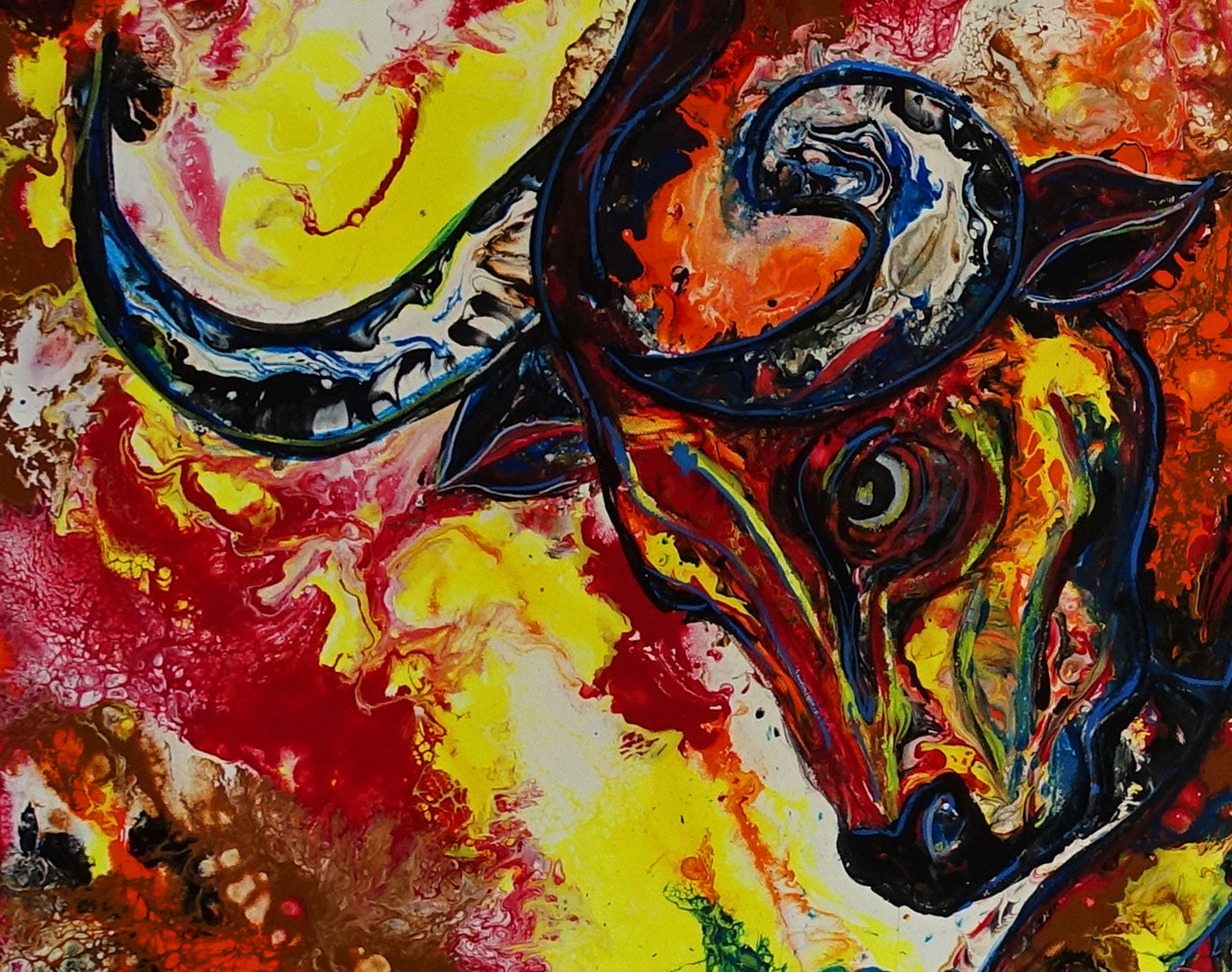 Civilón - Wandbild roter Stier abstrakt, wilder Bulle handgemalt 1
