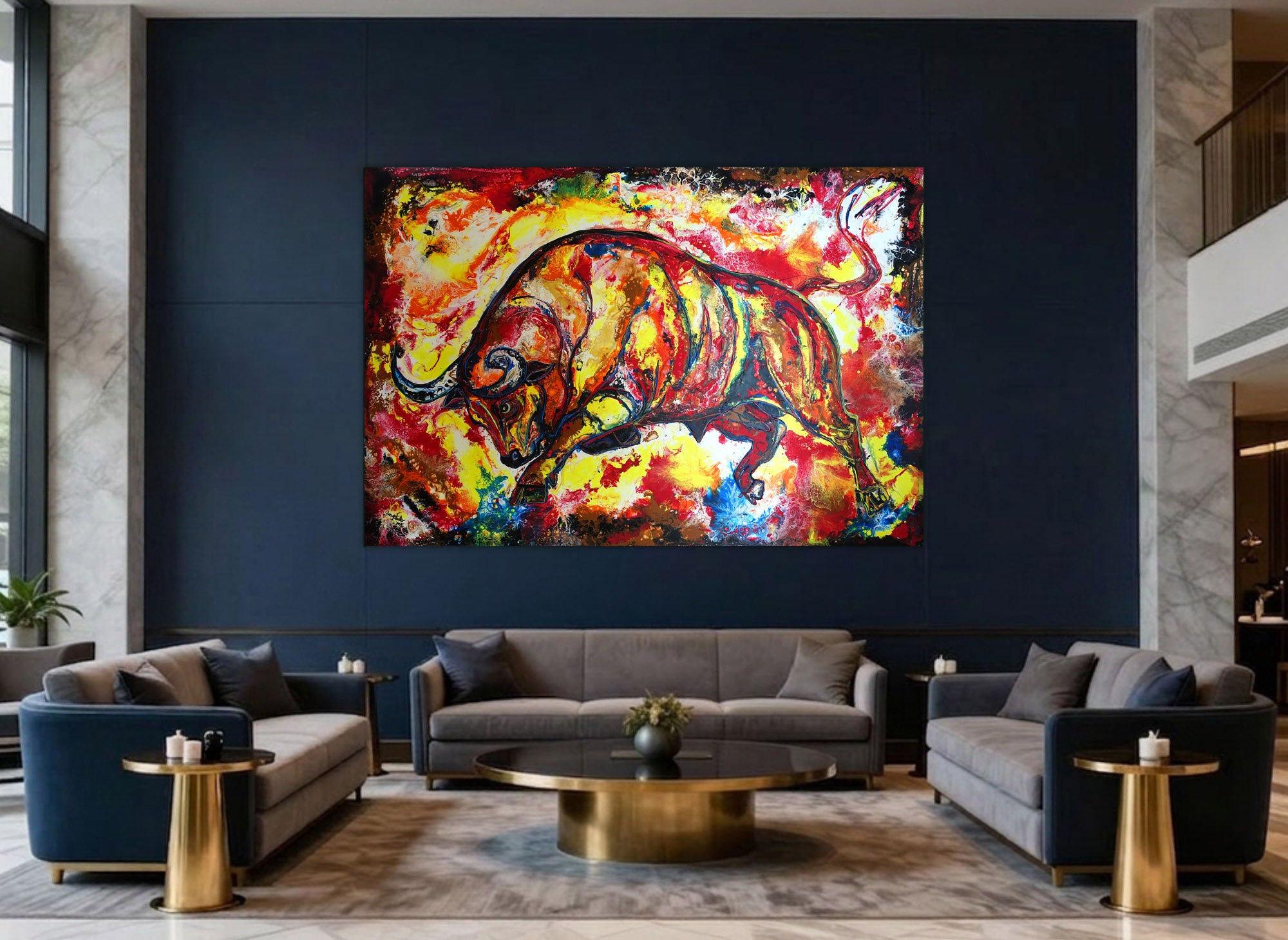 Civilón - Wandbild roter Stier abstrakt, wilder Bulle Gemälde