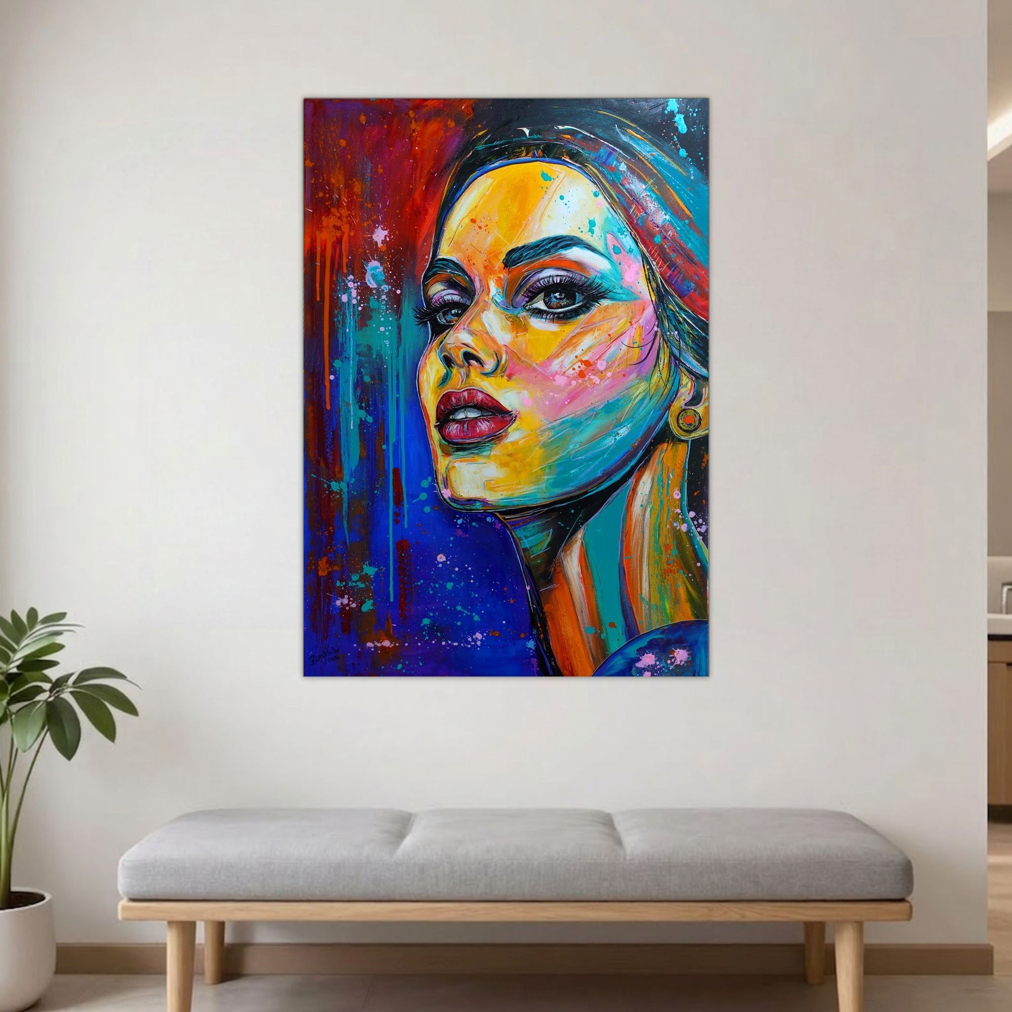 Frauenportrait als Pop Art Acrylbild Original Gemälde