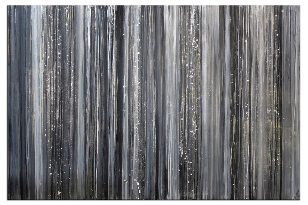 Düsterwald - abstraktes Acrylbild grau schwarz weiss 150x100