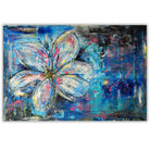 Blaues Blumenbild abstrakt, handgemaltes Blumen Gemälde XL 150x100