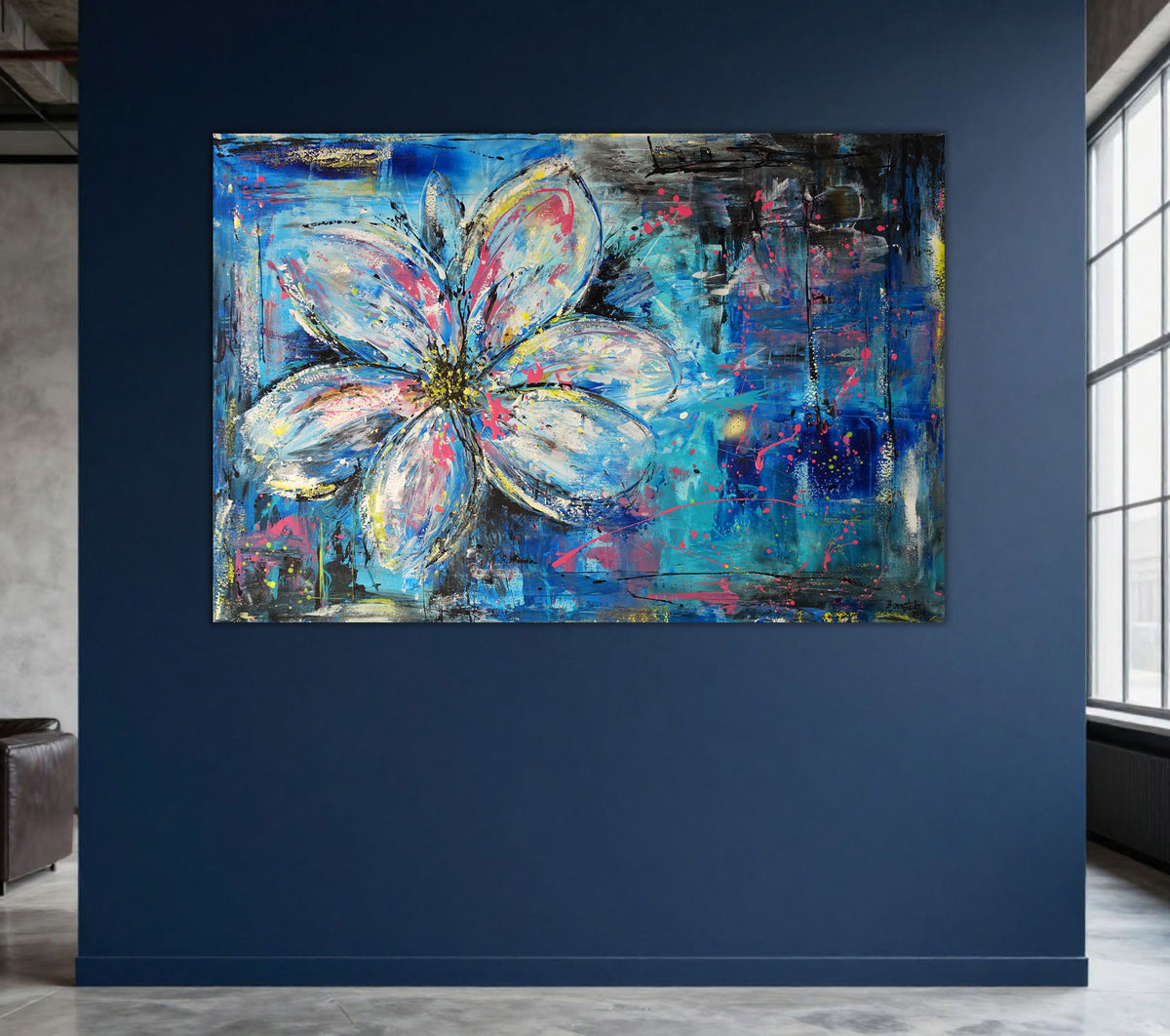 Blumenbild abstrakt, handgemaltes Blumen Gemälde XL 150x100