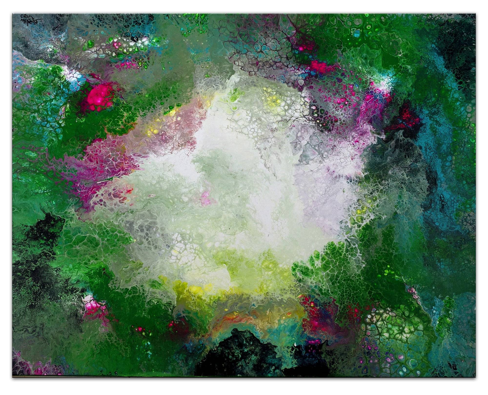 Fluid Art Wandbild grün rosa