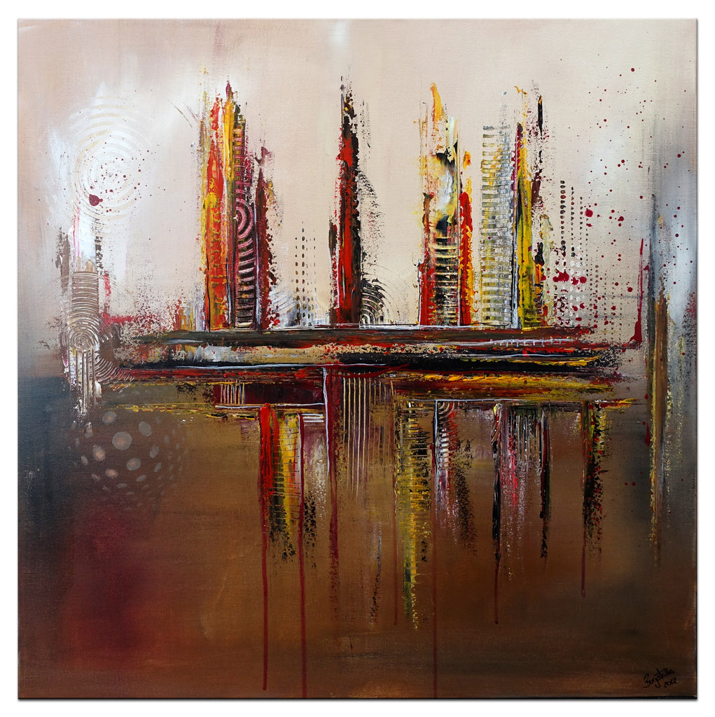 abstrakte Skyline braun grau Acrylmalerei Leinwand 80x80