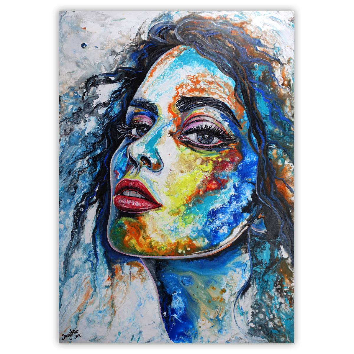 Abstraktes Frauen Porträt, gemaltes Gesicht Kunstbild 70x100