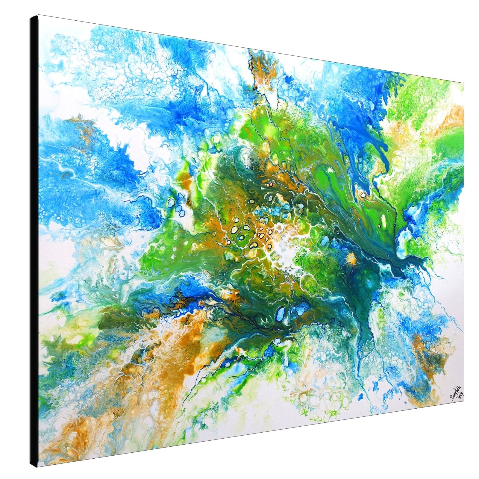 Abstraktes Acrylbild Gemälde grün blau, handgemalte Kunst
