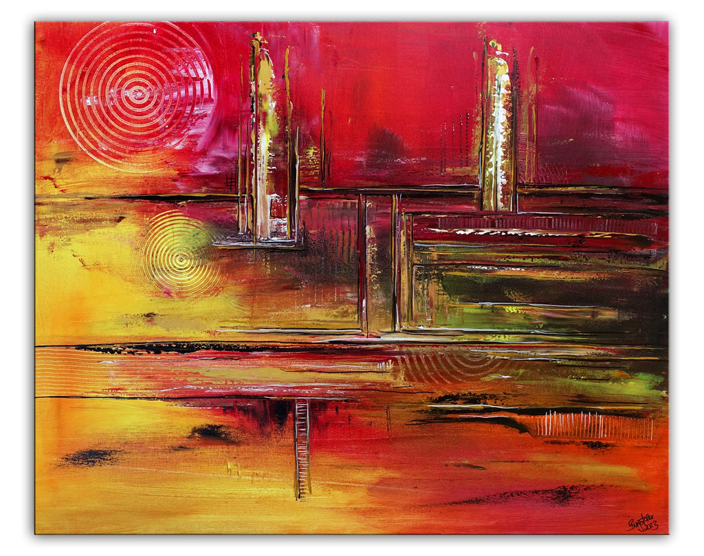 Flames - abstraktes Wandbild gelb rot, Acrylbild abstrakte Malerei 100x80cm