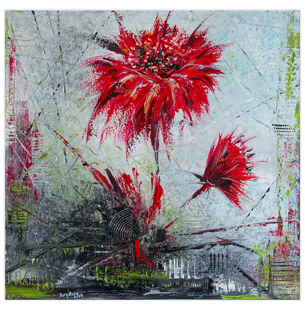 Flower Blumen Gemälde abstrakt handgemalt Leinwandbild 80x80