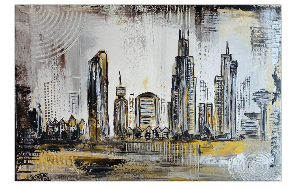Frankfurt Skyline Silber Gold - abstrakte Malerei Wandbild 60x40cm
