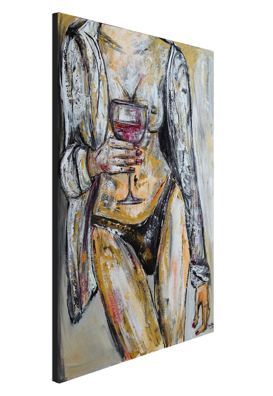 Frau mit Weinglas - modernes erotisches Gemälde Acrylbild s