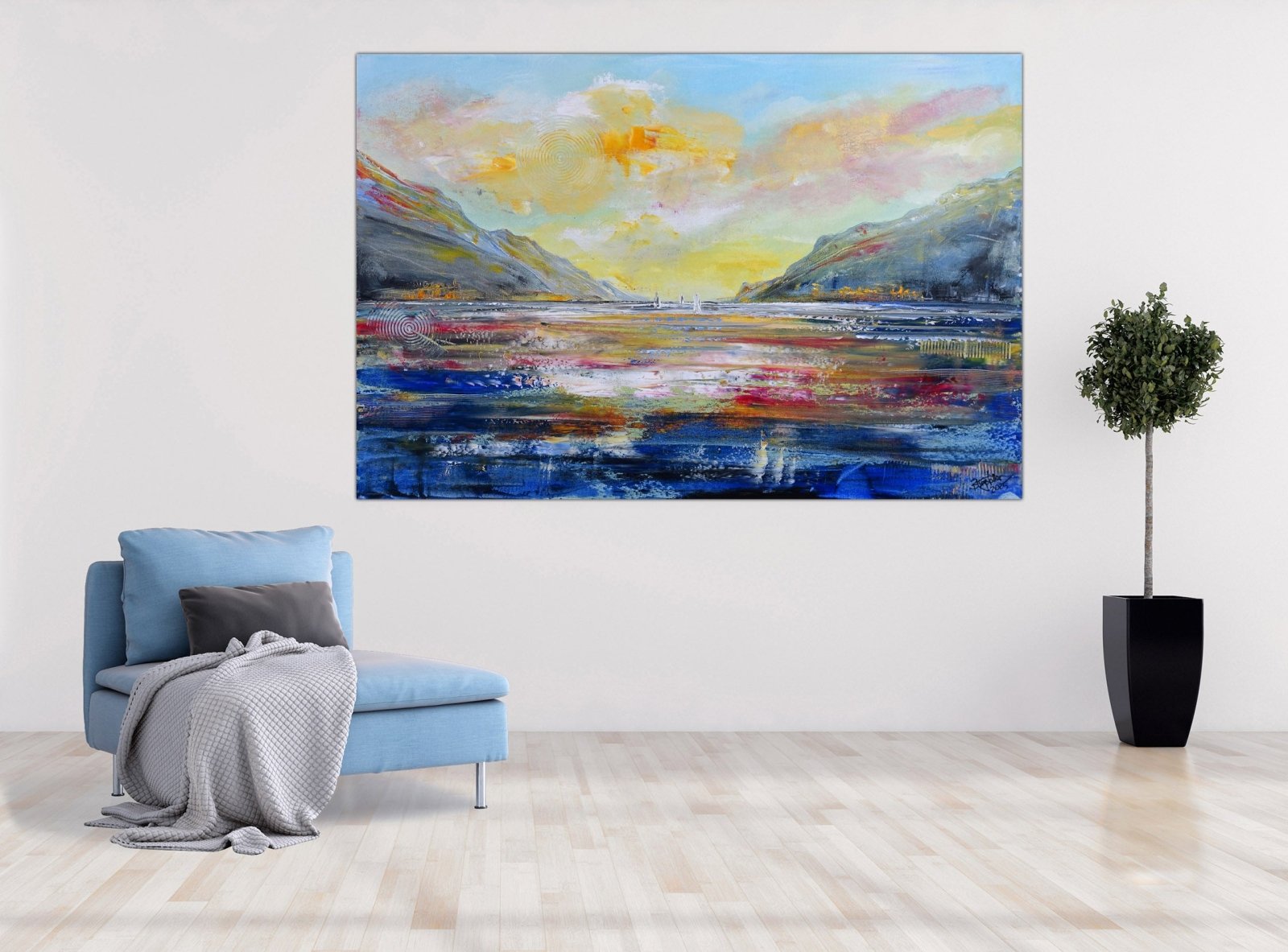 Gardasee Gemälde mit Segelboote & Berge