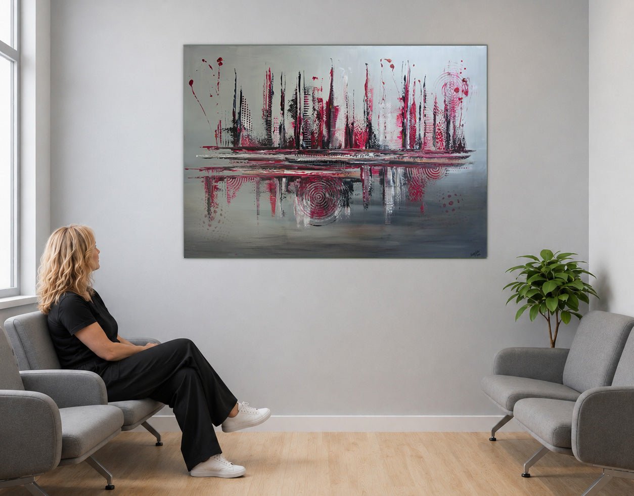 Abstraktes Gemälde rot grau , Kunst Bild modern 130x90