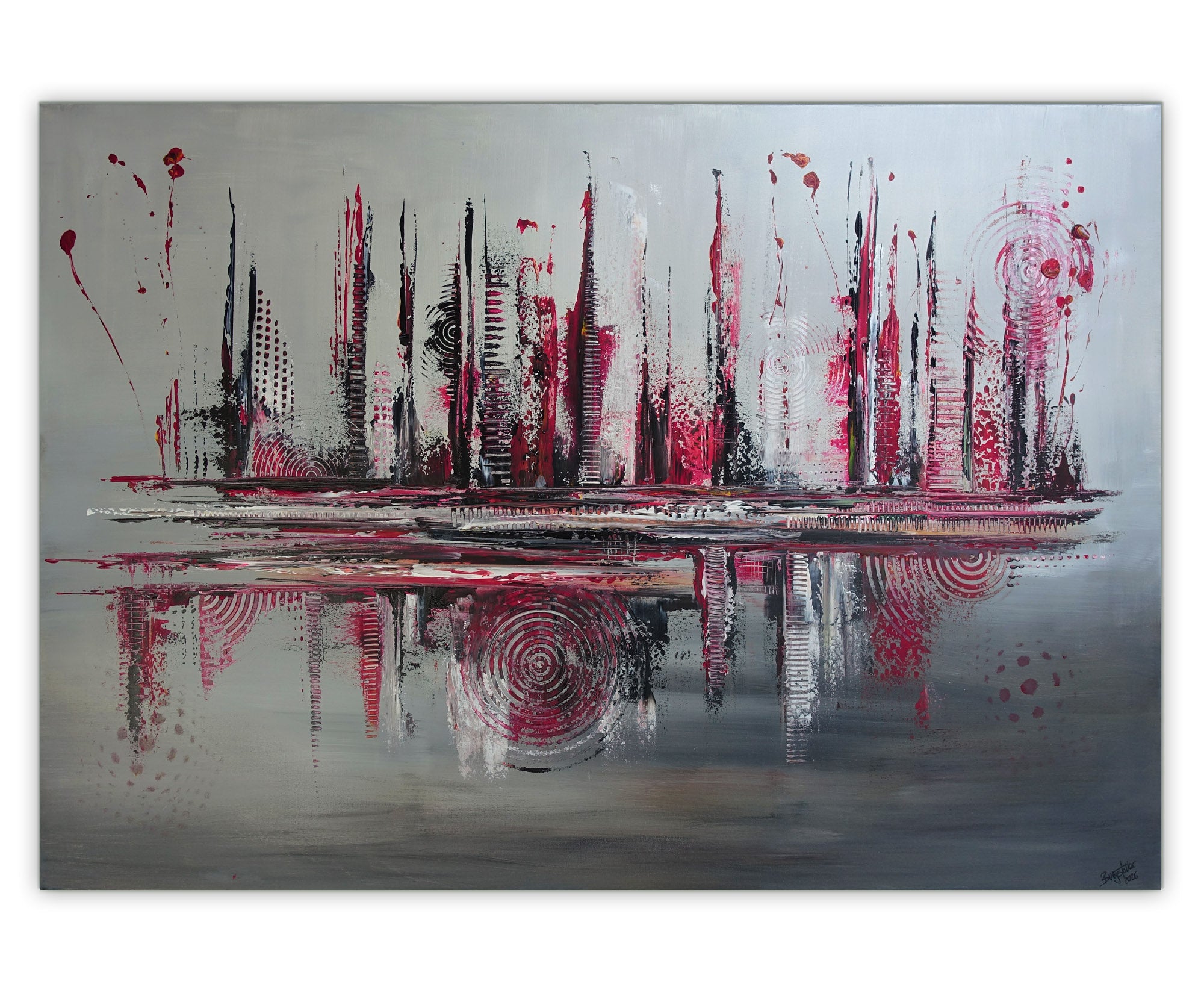 Glasgow - abstraktes Gemälde rot grau , Kunst Bild modern 130x90