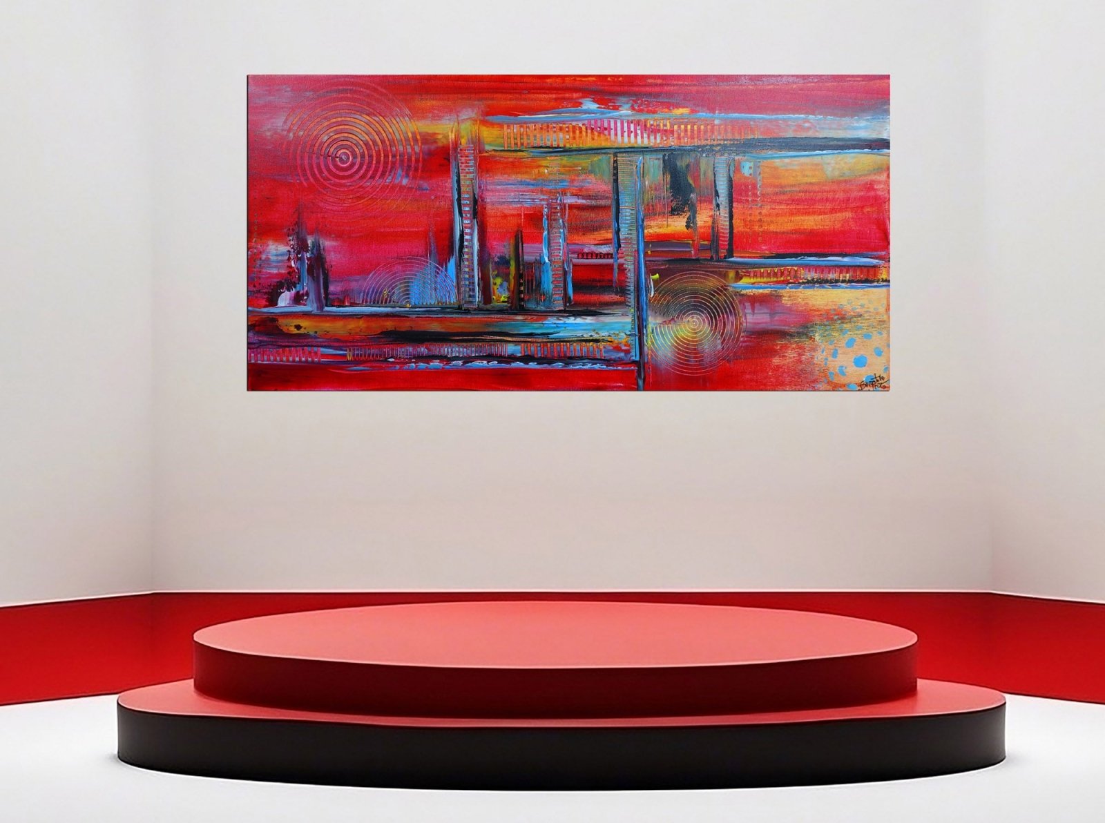 Glutfabrik - abstrakte Kunst rot, Original Gemälde 100x50