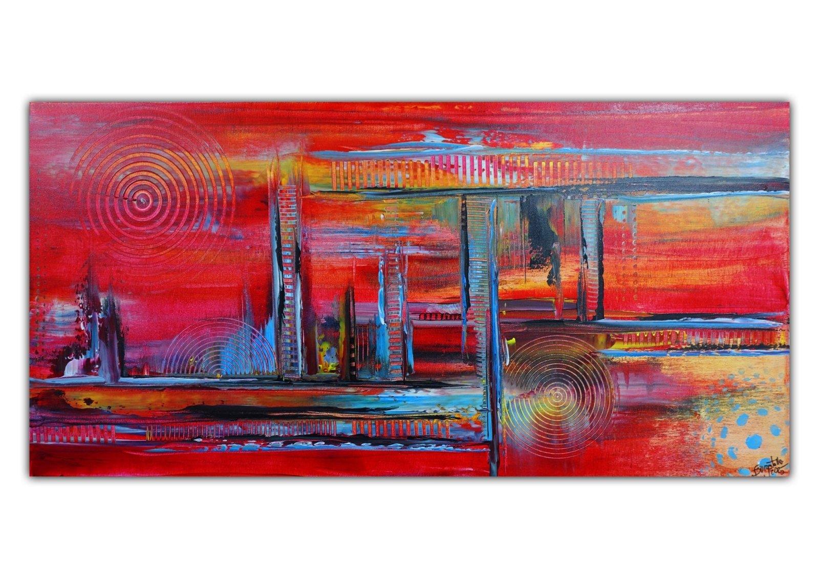 Glutfabrik - abstrakte Kunst rot, modernes Wandbild Original Gemälde 100x50