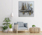 Goldader: Abstrakte Kunst silber gold - Acrylbild auf Leinwand handgemalt w2