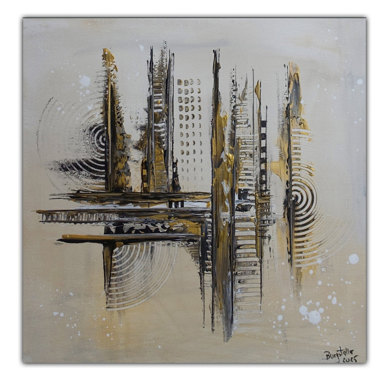 Goldglanz: Abstraktes Kunstbild silber gold Acrylgemälde Leinwand 40x40