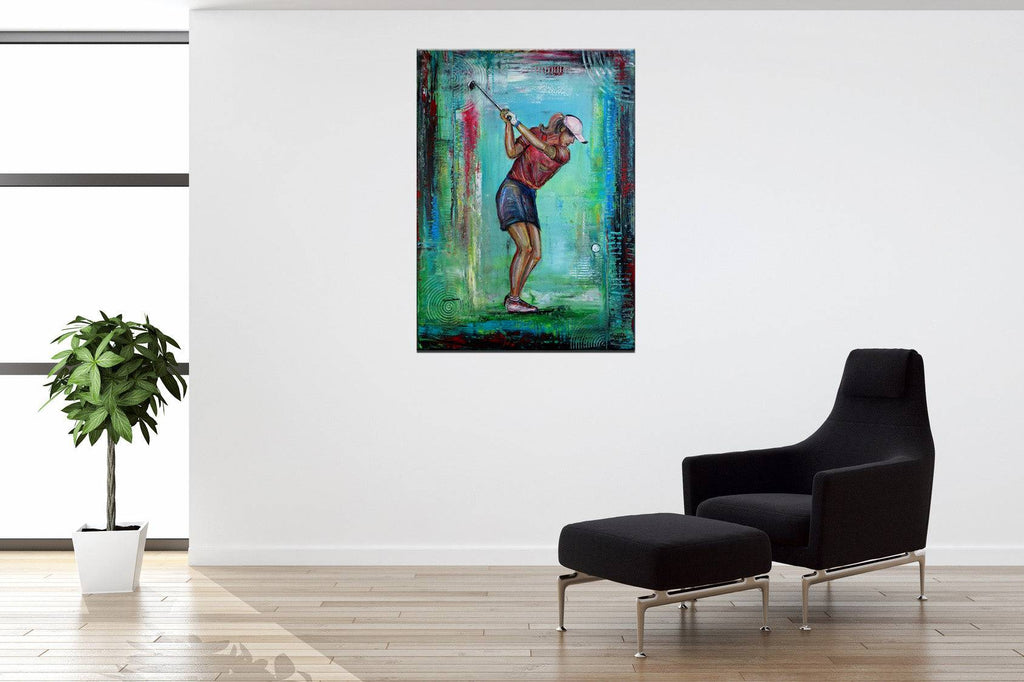Golferin, Golfspielerin Bild gemalt, abstraktes Kunstbil