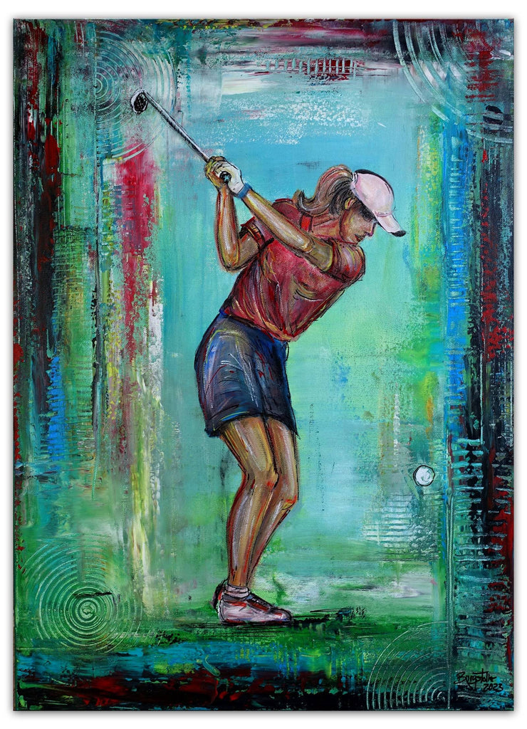Golferin, Golfspielerin Bild gemalt, abstrakt, Kunstbil