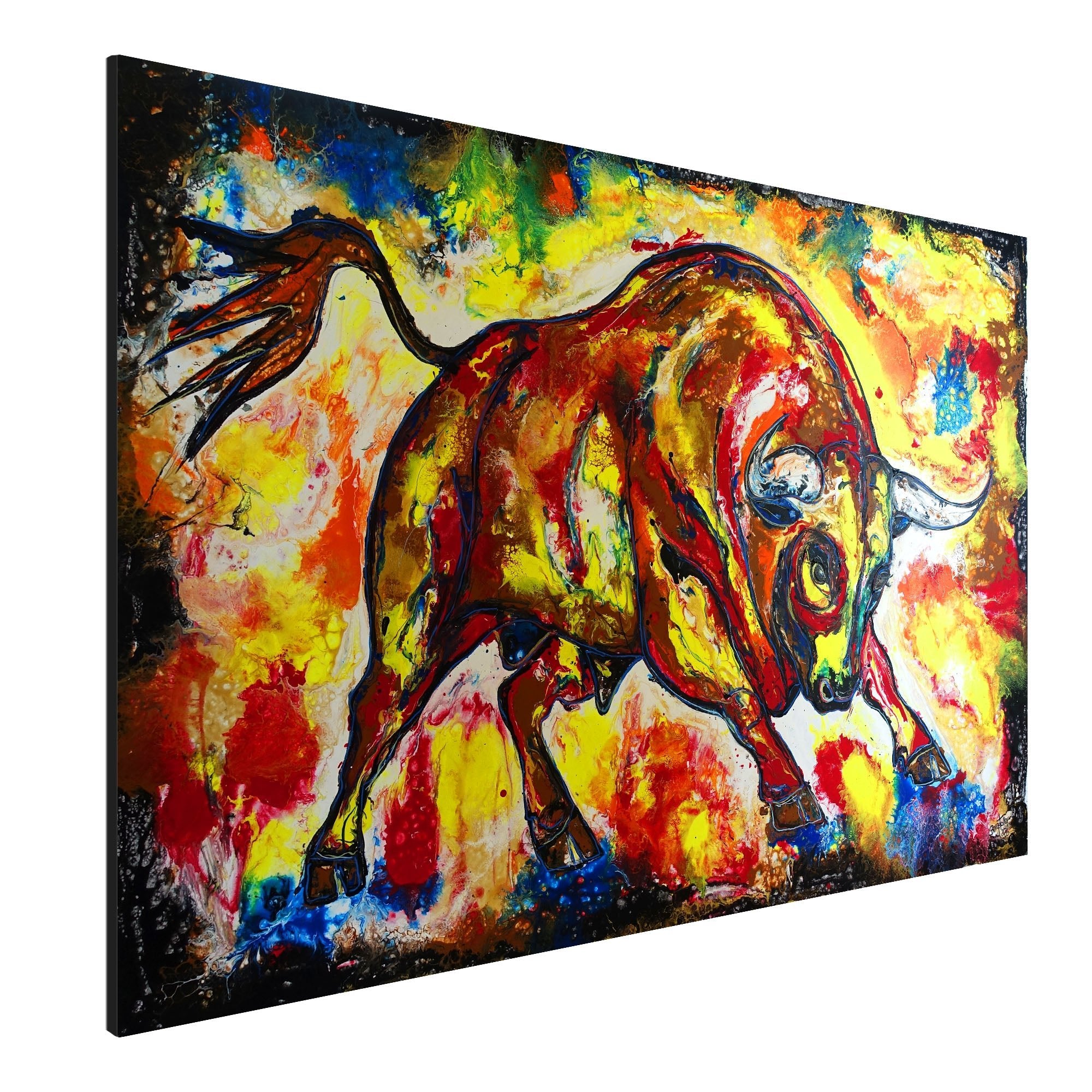 Gordito 26 - Handgemaltes Stier Bild Fluid Art, Stiergemälde 150x100cm